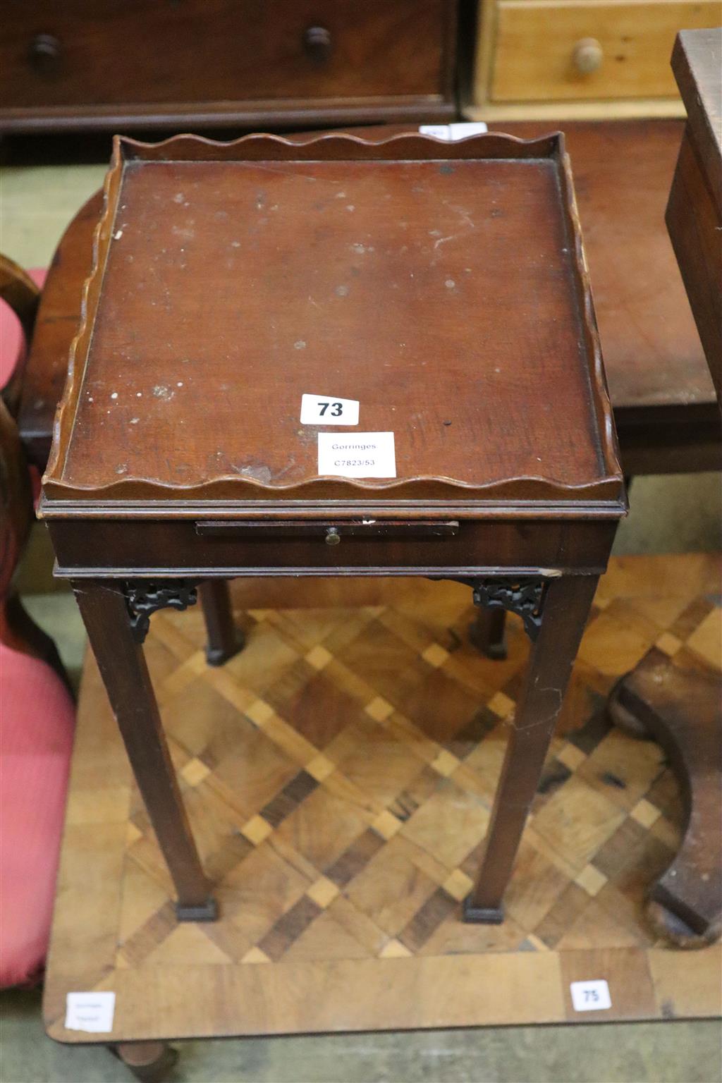 A George III mahogany kettle stand, width 30cm, depth 30cm, height 63cm